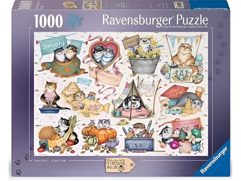RAVENSBURGER Puzzle Kalendár Crazy Cats 12001452 (1000 dielikov)